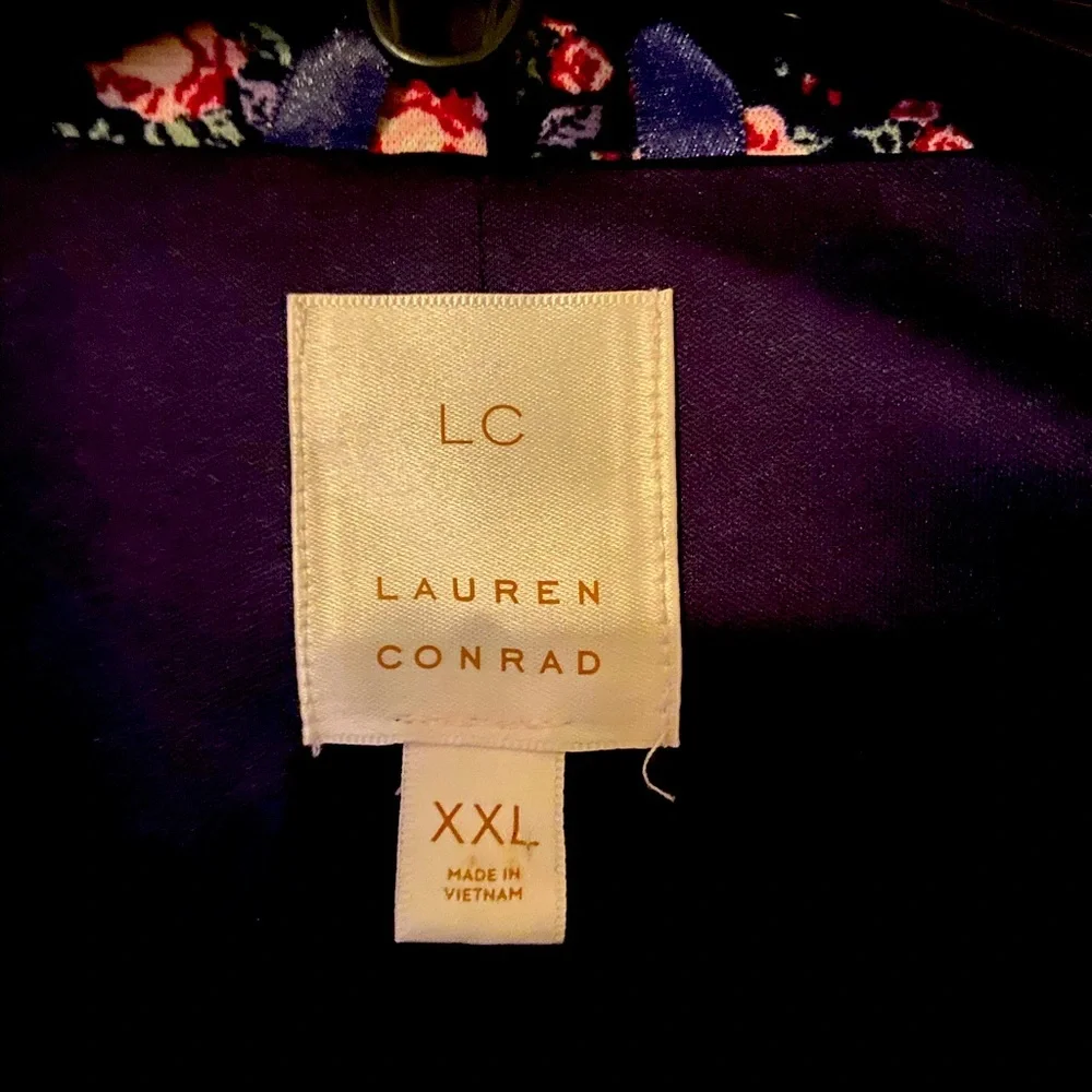 Lauren Conrad xxl jacket three quarter sleeve navy blue with pink roses. - Picture 2 of 2